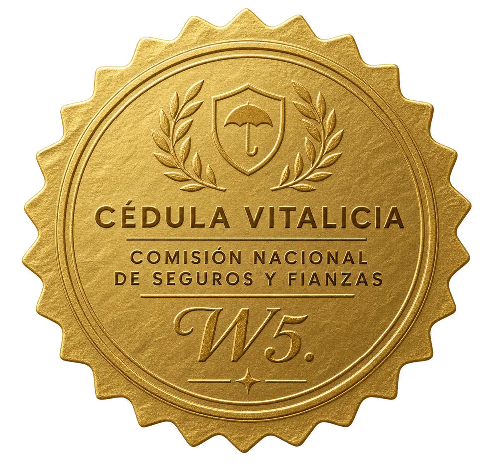 Lifetime license seal issued by the Comisión Nacional de Seguros y Fianzas